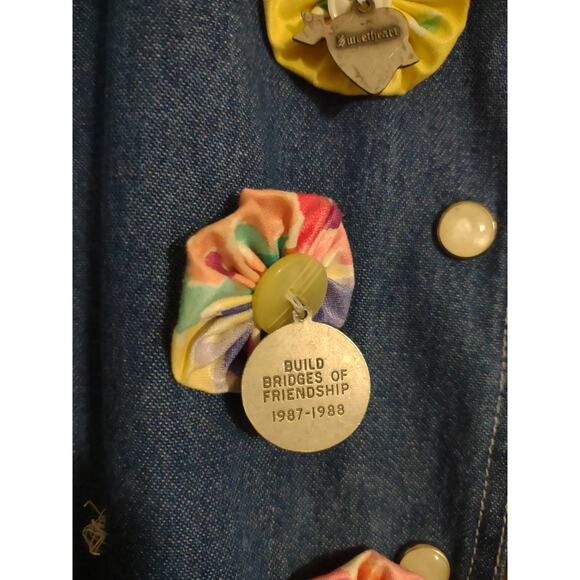 Vintage Sigrid Olsen Sport Denim Vest Large With Balfour Sorority Pins Unique - Picture 6 of 11